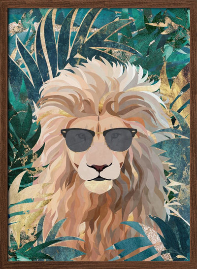 Cool Tropical Lion in Sunglasses - Stretched Canvas, Poster or Fine Art Print I Heart Wall Art