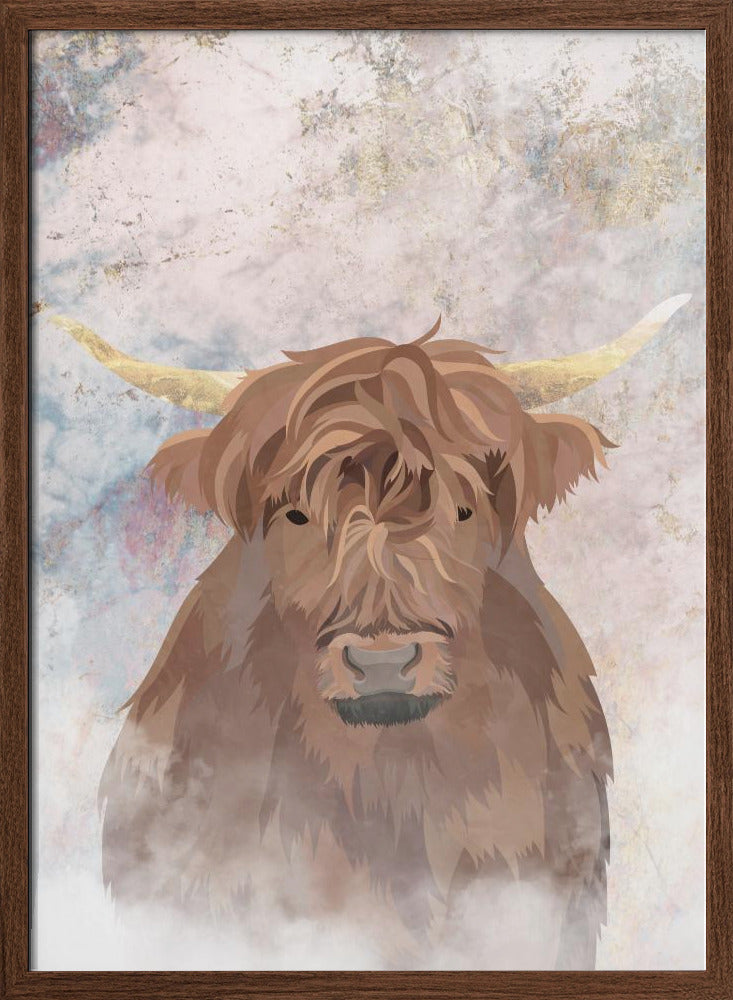 Highlands Cow Gold and Marble - Stretched Canvas, Poster or Fine Art Print I Heart Wall Art