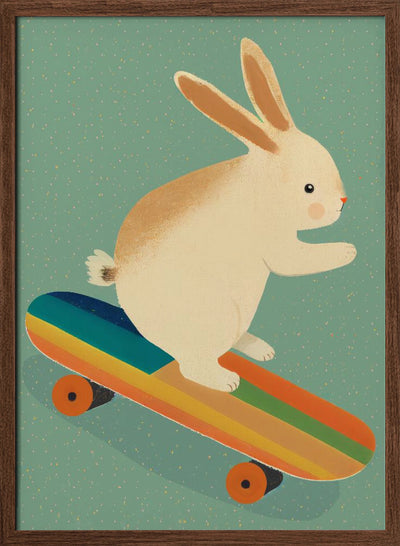 Bunny On Skateboard - Stretched Canvas, Poster or Fine Art Print I Heart Wall Art