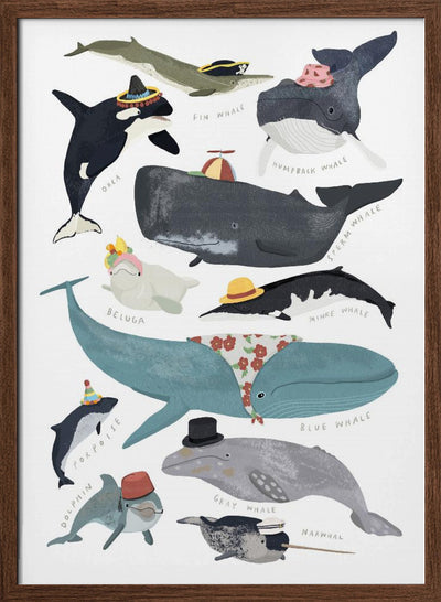 Whales In Hats - Stretched Canvas, Poster or Fine Art Print I Heart Wall Art