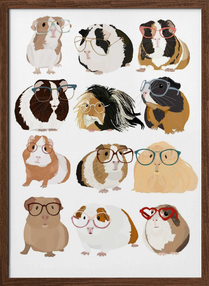 Guinea Pig in Glasses - Stretched Canvas, Poster or Fine Art Print I Heart Wall Art