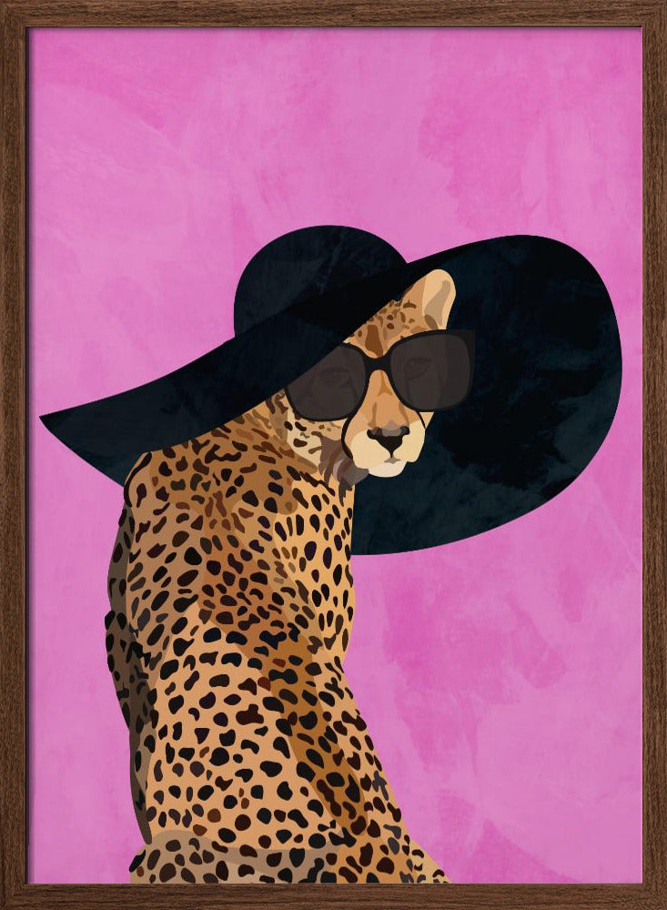 Cheetah Hat Pink - Stretched Canvas, Poster or Fine Art Print I Heart Wall Art