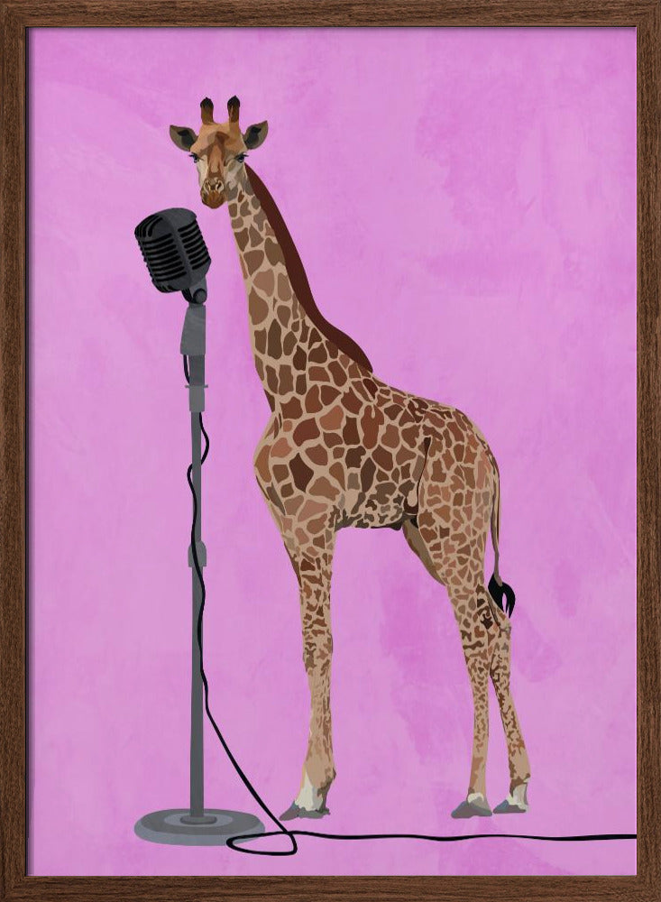 Giraffe Microphone Pink 01 - Stretched Canvas, Poster or Fine Art Print I Heart Wall Art