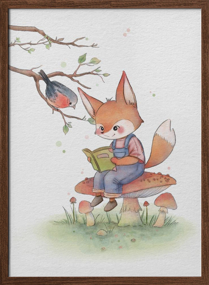 Fox and Bird Illustration - Stretched Canvas, Poster or Fine Art Print I Heart Wall Art