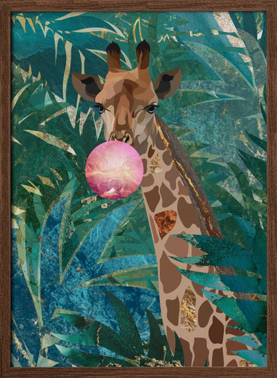 Bubblegum giraffe in the jungle - Stretched Canvas, Poster or Fine Art Print I Heart Wall Art