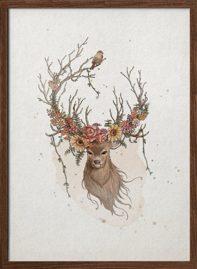 Deer and flowers - Stretched Canvas, Poster or Fine Art Print I Heart Wall Art