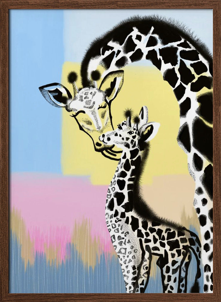 Mama giraffe and baby - Stretched Canvas, Poster or Fine Art Print I Heart Wall Art