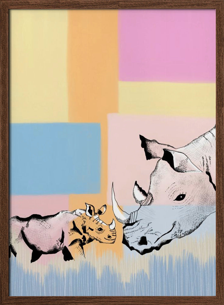 Mama Rhino and baby - Stretched Canvas, Poster or Fine Art Print I Heart Wall Art