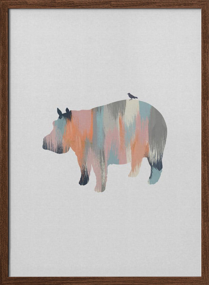 Pastel Hippo - Stretched Canvas, Poster or Fine Art Print I Heart Wall Art