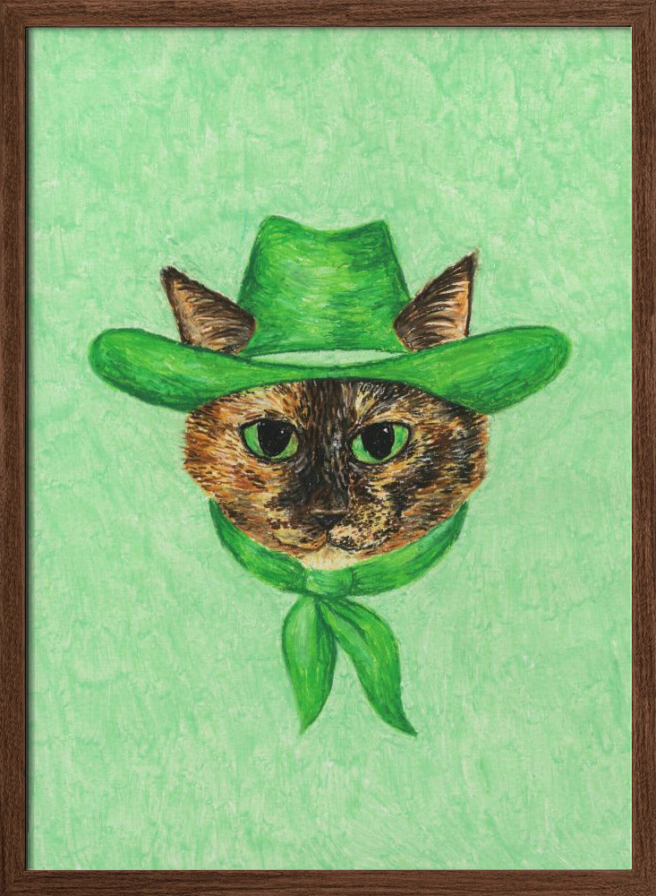 Tilly The Cowgirl Tortie Cat - Stretched Canvas, Poster or Fine Art Print I Heart Wall Art