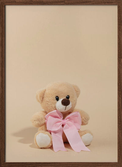 Teddy Bear with Pink Bow - Stretched Canvas, Poster or Fine Art Print I Heart Wall Art