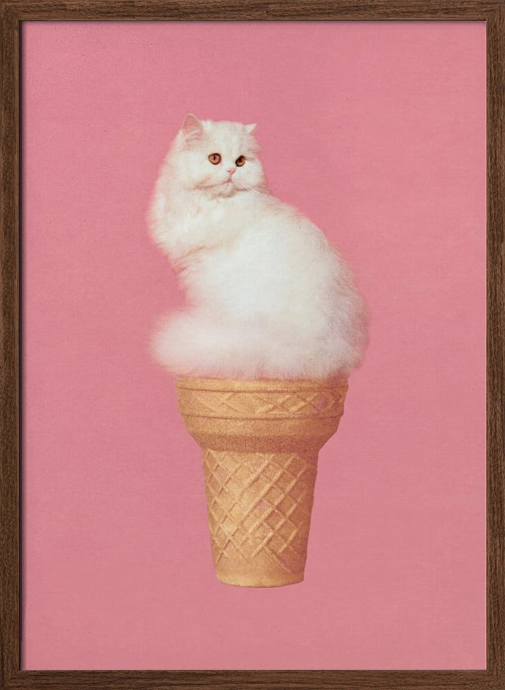 Cat Ice Cream - Pink - Stretched Canvas, Poster or Fine Art Print I Heart Wall Art