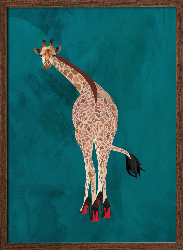 Quirky Giraffe Green - Stretched Canvas, Poster or Fine Art Print I Heart Wall Art