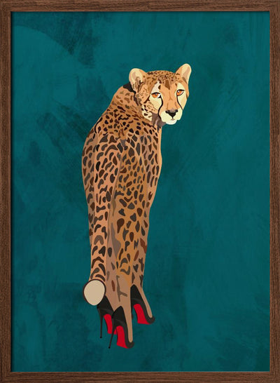 Turquoise cheetah in heels - Stretched Canvas, Poster or Fine Art Print I Heart Wall Art