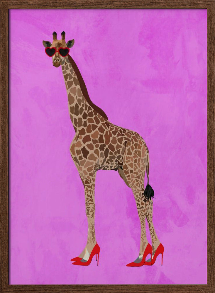 Giraffe wearing heels and heart glasses pink - Stretched Canvas, Poster or Fine Art Print I Heart Wall Art