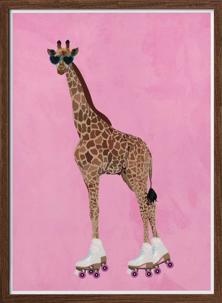 Rollerskating Giraffe - Stretched Canvas, Poster or Fine Art Print I Heart Wall Art