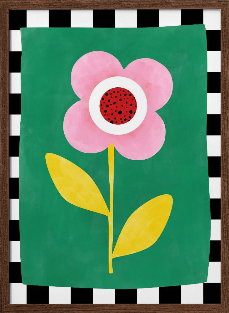 Pink Flower with Yellow Leaves - Stretched Canvas, Poster or Fine Art Print I Heart Wall Art
