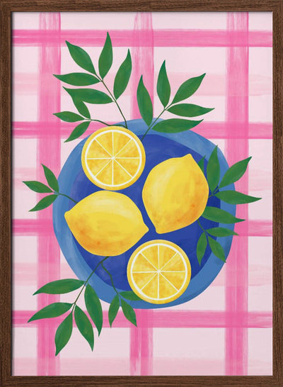 Lemons on a Blue Plate - Stretched Canvas, Poster or Fine Art Print I Heart Wall Art