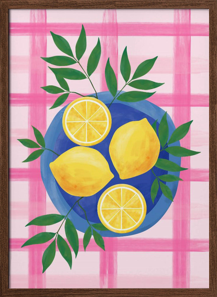 Lemons on a Blue Plate - Stretched Canvas, Poster or Fine Art Print I Heart Wall Art