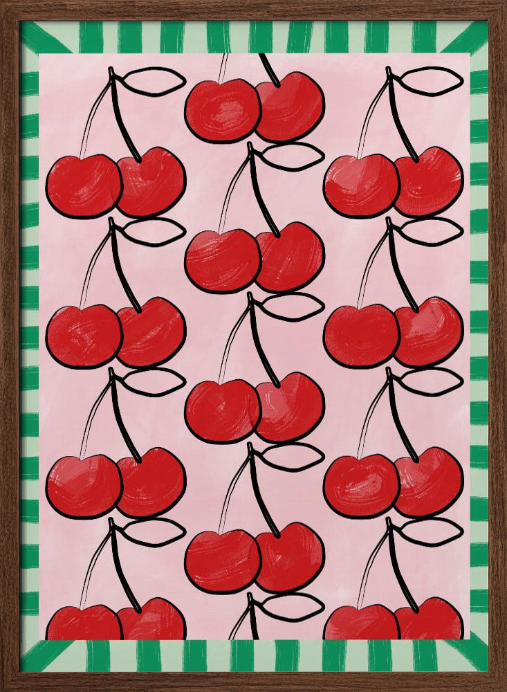 Red Cherries on a Pink - Stretched Canvas, Poster or Fine Art Print I Heart Wall Art