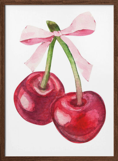 Red Cherry Pink Bow - Stretched Canvas, Poster or Fine Art Print I Heart Wall Art