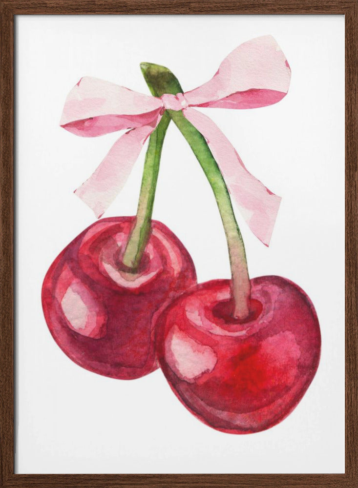 Red Cherry Pink Bow - Stretched Canvas, Poster or Fine Art Print I Heart Wall Art