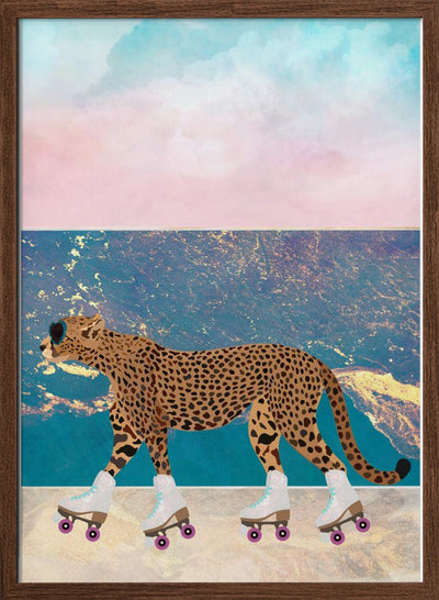 Cheetah Rollerskating on the beach - Stretched Canvas, Poster or Fine Art Print I Heart Wall Art