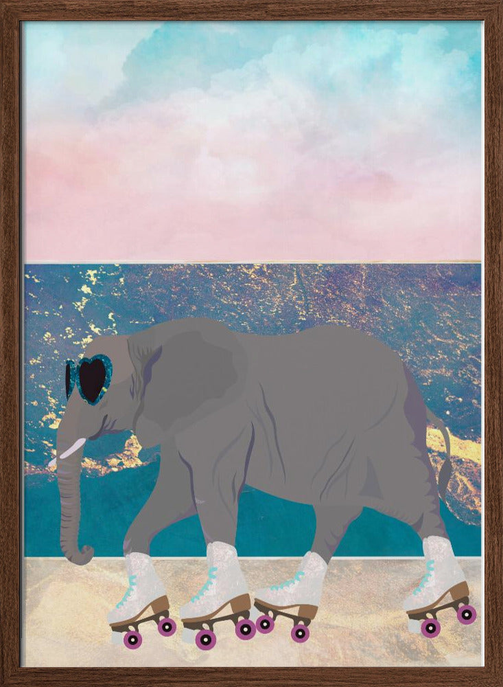 Elephant Rollerskating On holiday - Stretched Canvas, Poster or Fine Art Print I Heart Wall Art