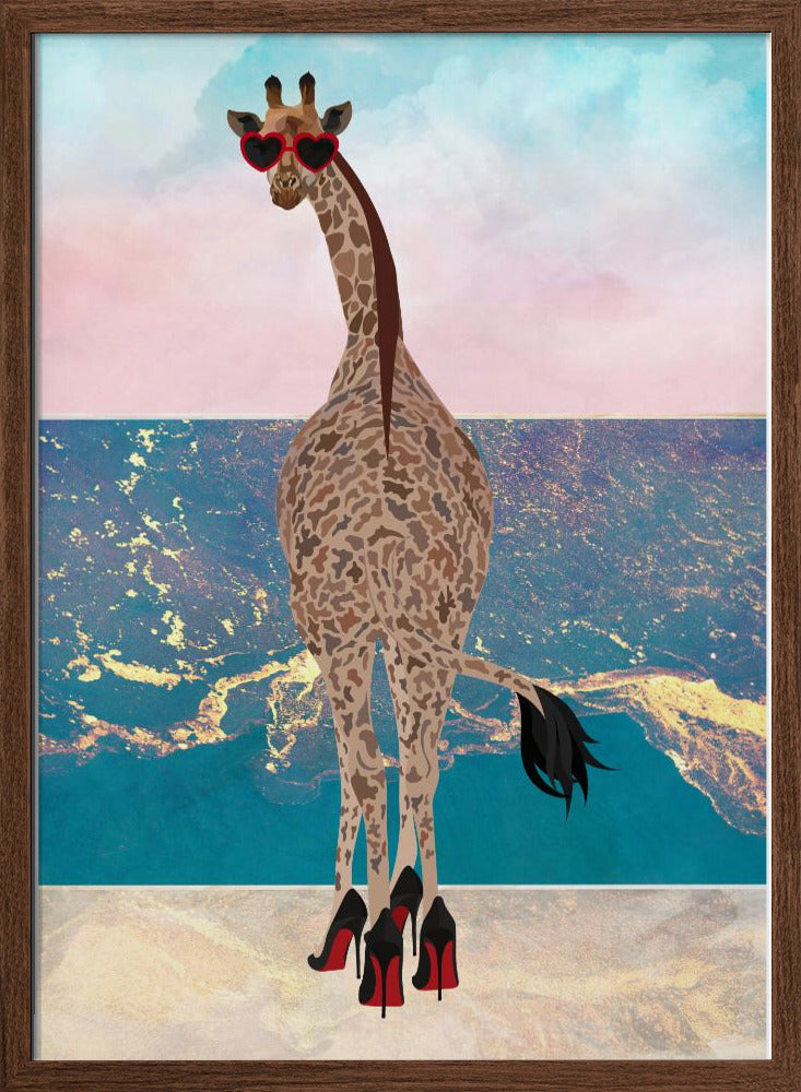 Giraffe on holiday - Stretched Canvas, Poster or Fine Art Print I Heart Wall Art