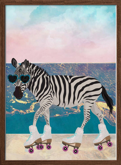 Zebra On Holiday Rollerksating - Stretched Canvas, Poster or Fine Art Print I Heart Wall Art