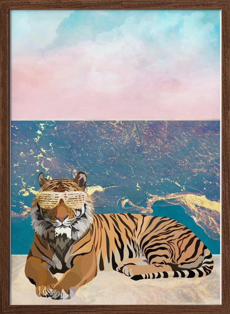 Tiger lying on the beach - Stretched Canvas, Poster or Fine Art Print I Heart Wall Art