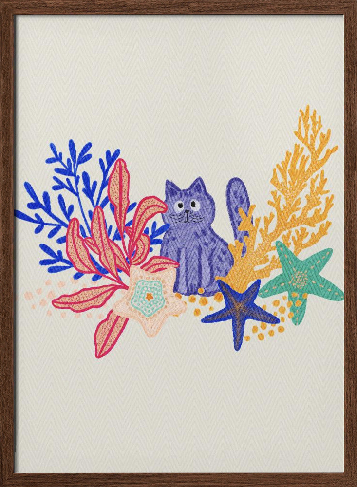 Cat and coral reef - Stretched Canvas, Poster or Fine Art Print I Heart Wall Art