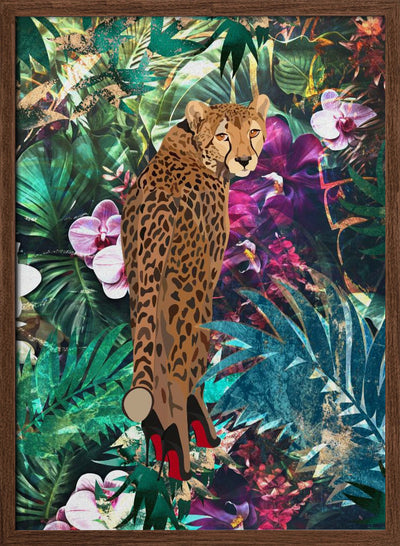 Tropical Floral Jungle - Cheetah in heels - Stretched Canvas, Poster or Fine Art Print I Heart Wall Art