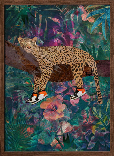 Tropical Floral Jungle - Leopard wearing shoes - Stretched Canvas, Poster or Fine Art Print I Heart Wall Art