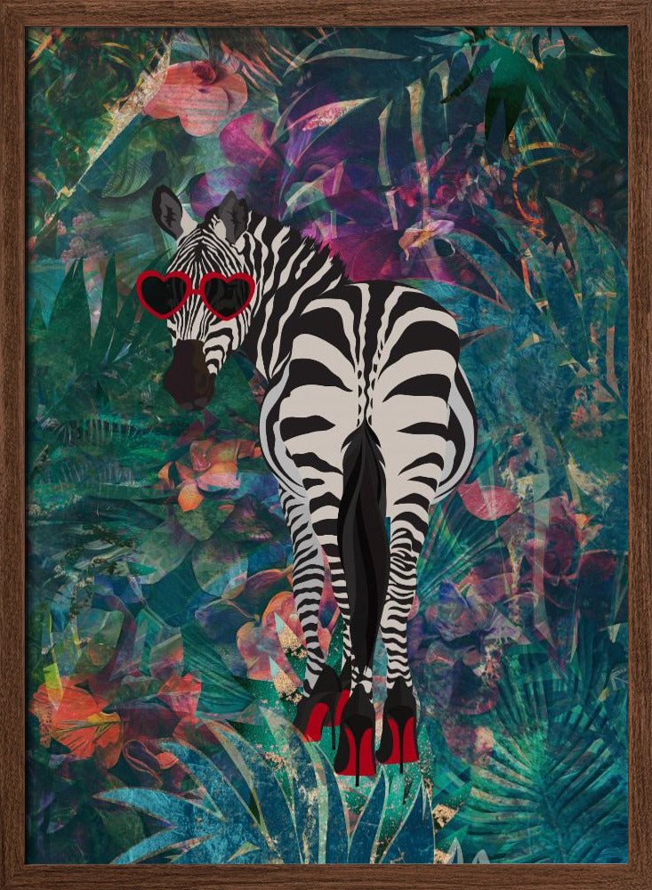 Tropical Floral Jungle - zebra in heels 2 - Stretched Canvas, Poster or Fine Art Print I Heart Wall Art