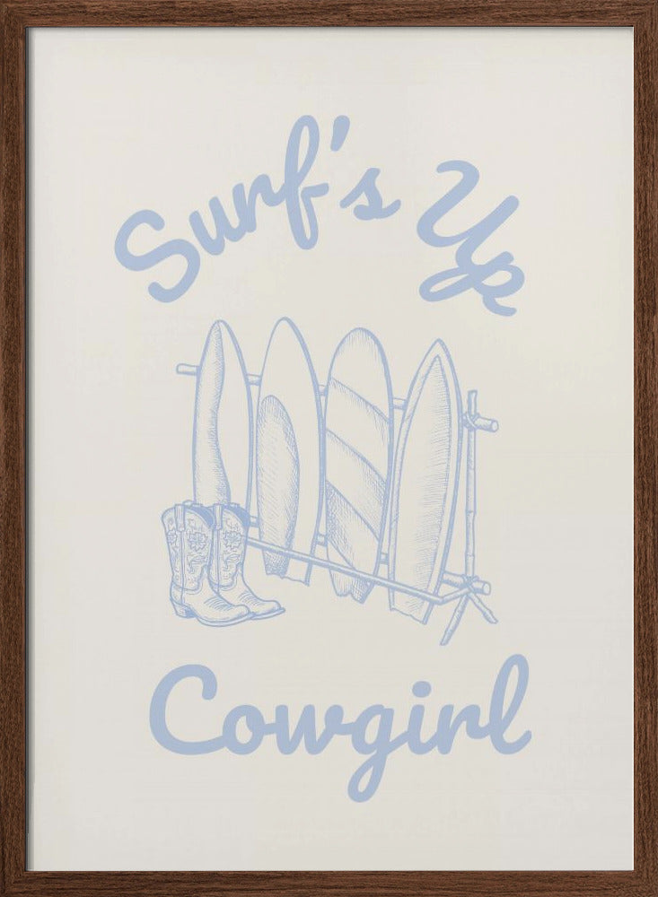 Surfs Up Cowgirl - Parchment - Stretched Canvas, Poster or Fine Art Print I Heart Wall Art