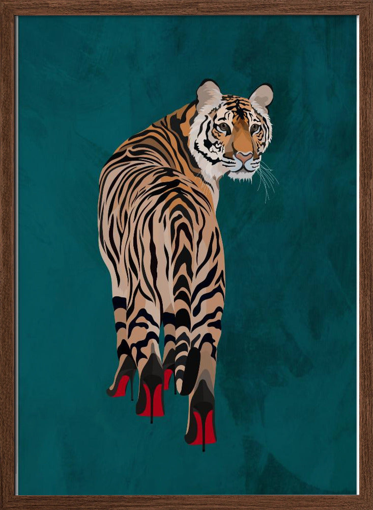 Tiger in heels - teal - Stretched Canvas, Poster or Fine Art Print I Heart Wall Art