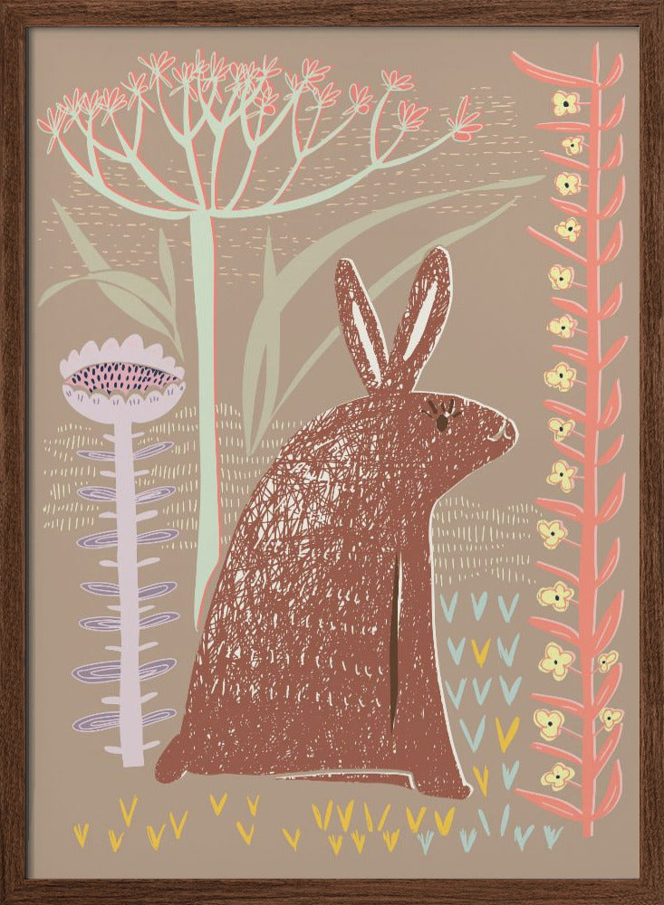 Block print brown bunny - Stretched Canvas, Poster or Fine Art Print I Heart Wall Art