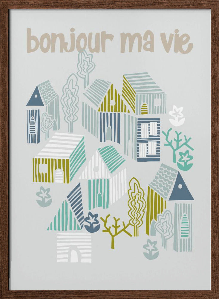 bonjour ma vie; City life collection soft grey - Stretched Canvas, Poster or Fine Art Print I Heart Wall Art