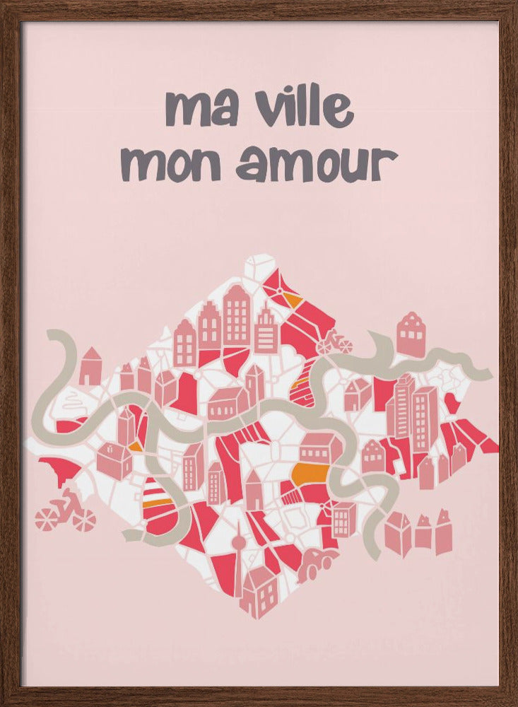 ma ville mon amour; City life collection pearl pink - Stretched Canvas, Poster or Fine Art Print I Heart Wall Art