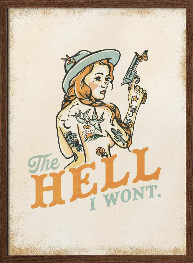 Hell I Wont Sassy Tattoo Pinup Girl - Stretched Canvas, Poster or Fine Art Print I Heart Wall Art