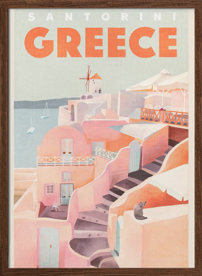 Santorini Greece Vintage Travel Poster - Stretched Canvas, Poster or Fine Art Print I Heart Wall Art