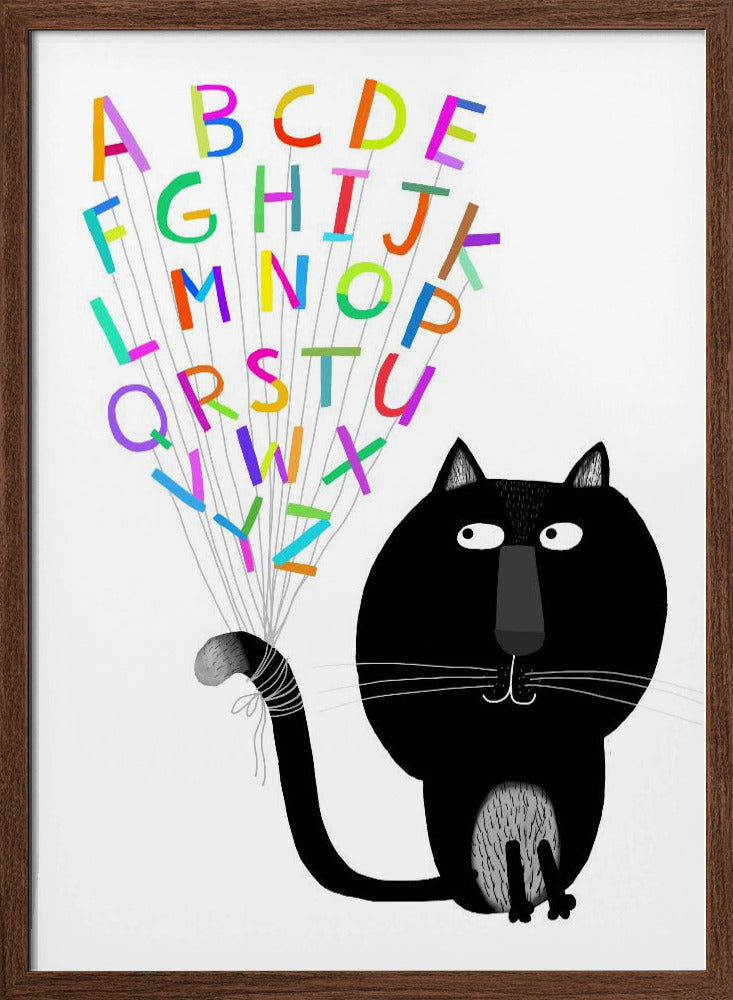 Cute Black Cat with Alphabet Letters by Carla Daly - Stretched Canvas, Poster or Fine Art Print I Heart Wall Art