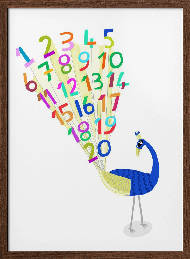 Beautiful Peacock with Numbers 1 to 20 by Carla Daly - Stretched Canvas, Poster or Fine Art Print I Heart Wall Art