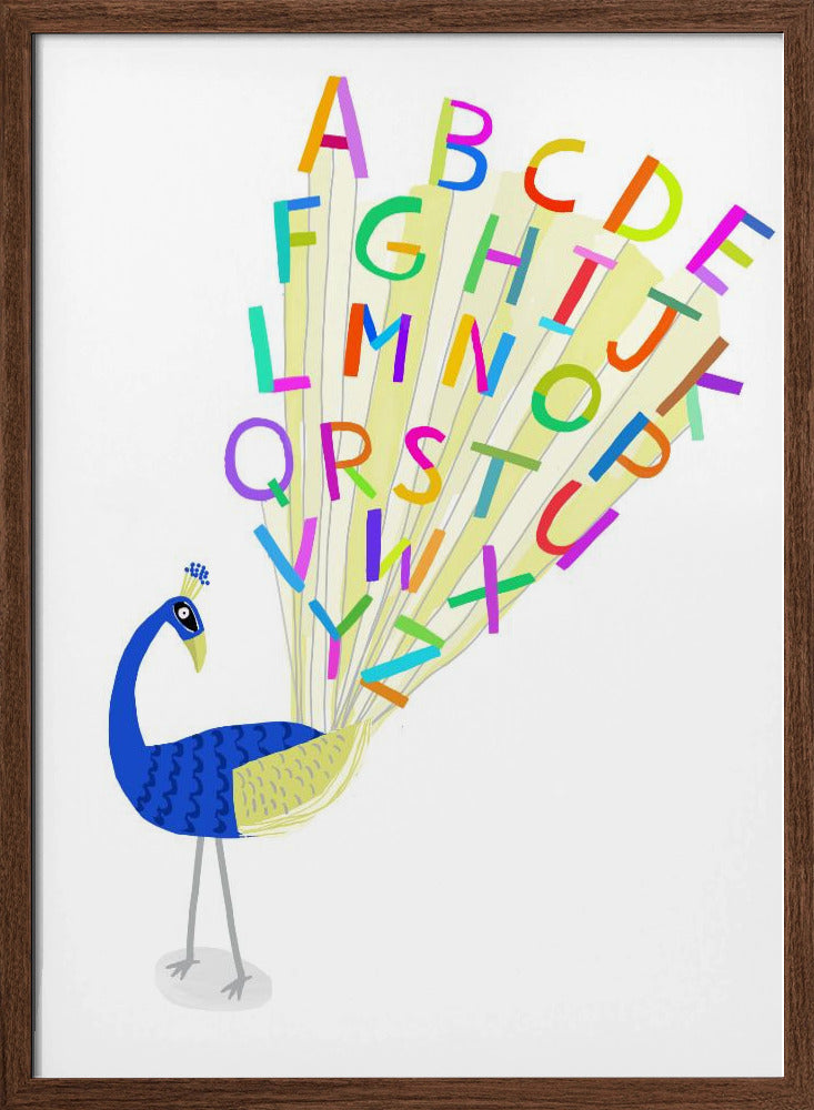 Beautiful Peacock with Alphabet Letters in Plume - Stretched Canvas, Poster or Fine Art Print I Heart Wall Art