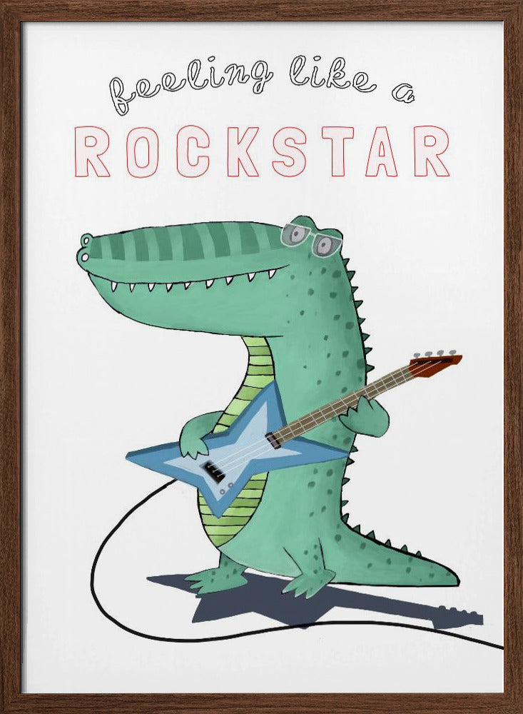 Feeling Like A Rockstar! Funny Crocodile Playing the Guitar - Stretched Canvas, Poster or Fine Art Print I Heart Wall Art