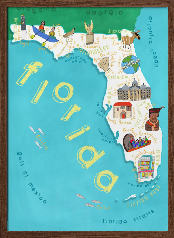 Florida State with Ocean by Carla Daly - Stretched Canvas, Poster or Fine Art Print I Heart Wall Art