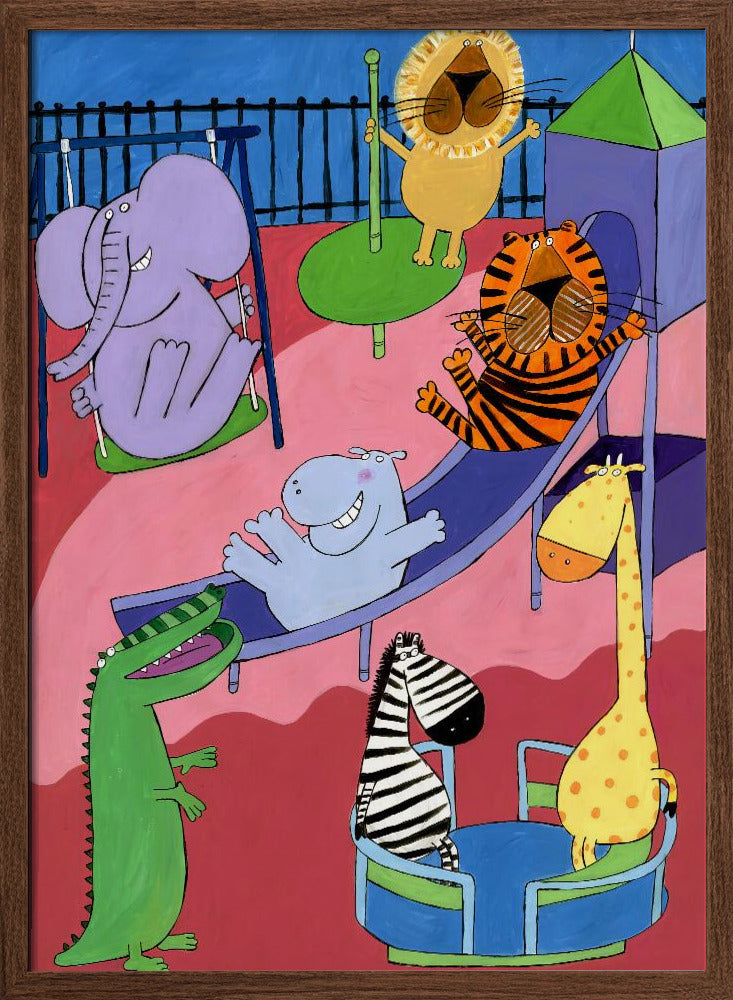 Jungle Animals in the Playground by Artist Carla Daly - Stretched Canvas, Poster or Fine Art Print I Heart Wall Art