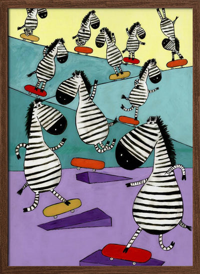 Hilarious Zebras in the Skatepark by Artist Carla Daly - Stretched Canvas, Poster or Fine Art Print I Heart Wall Art