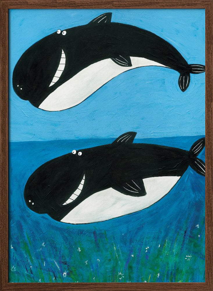 Two Whales in the Ocean by Artist Carla Daly - Stretched Canvas, Poster or Fine Art Print I Heart Wall Art